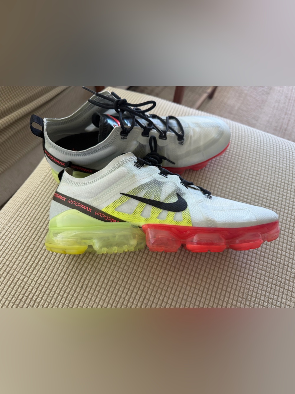 Nike White Black Neon Yellow & Red VaporMax Athletic Shoes